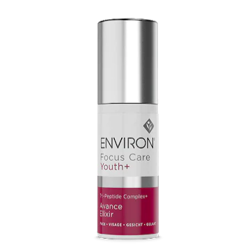 Skincare bottle labeled 'Environ Focus Care Youth+' on a white background